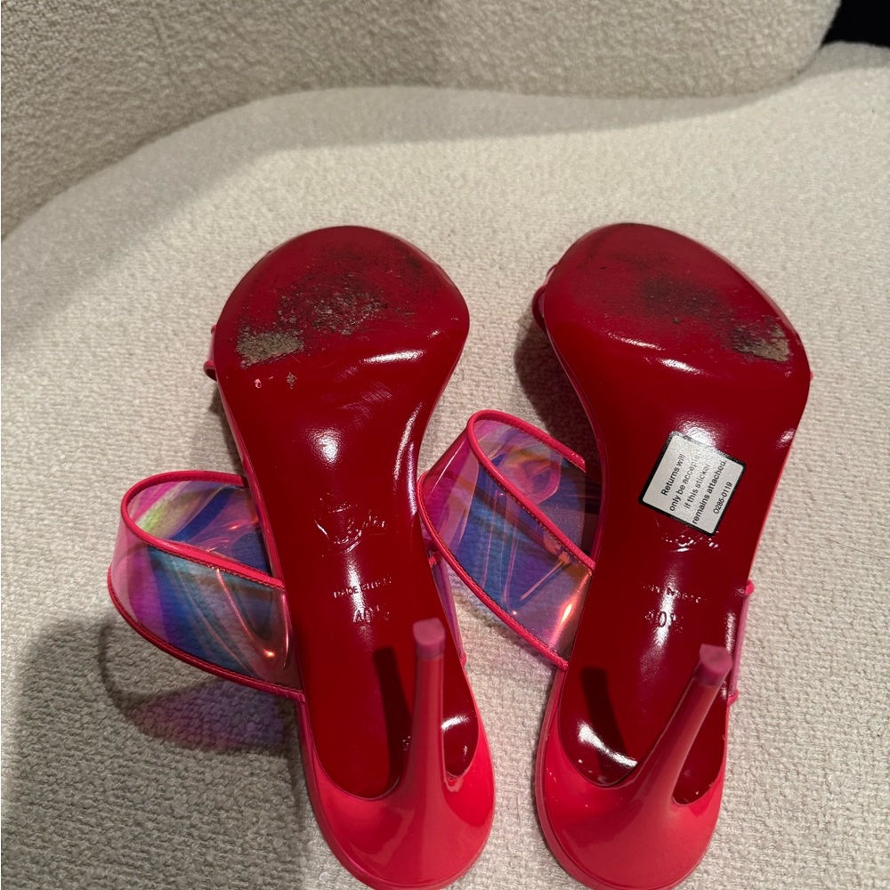 Christian Louboutin Just Loubi 85mmHot Pink Slide Sandals with Iridescent Straps - Picture 3 of 3
